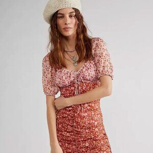 NWT Free People Tessa Puff Sleeve Pink Dress